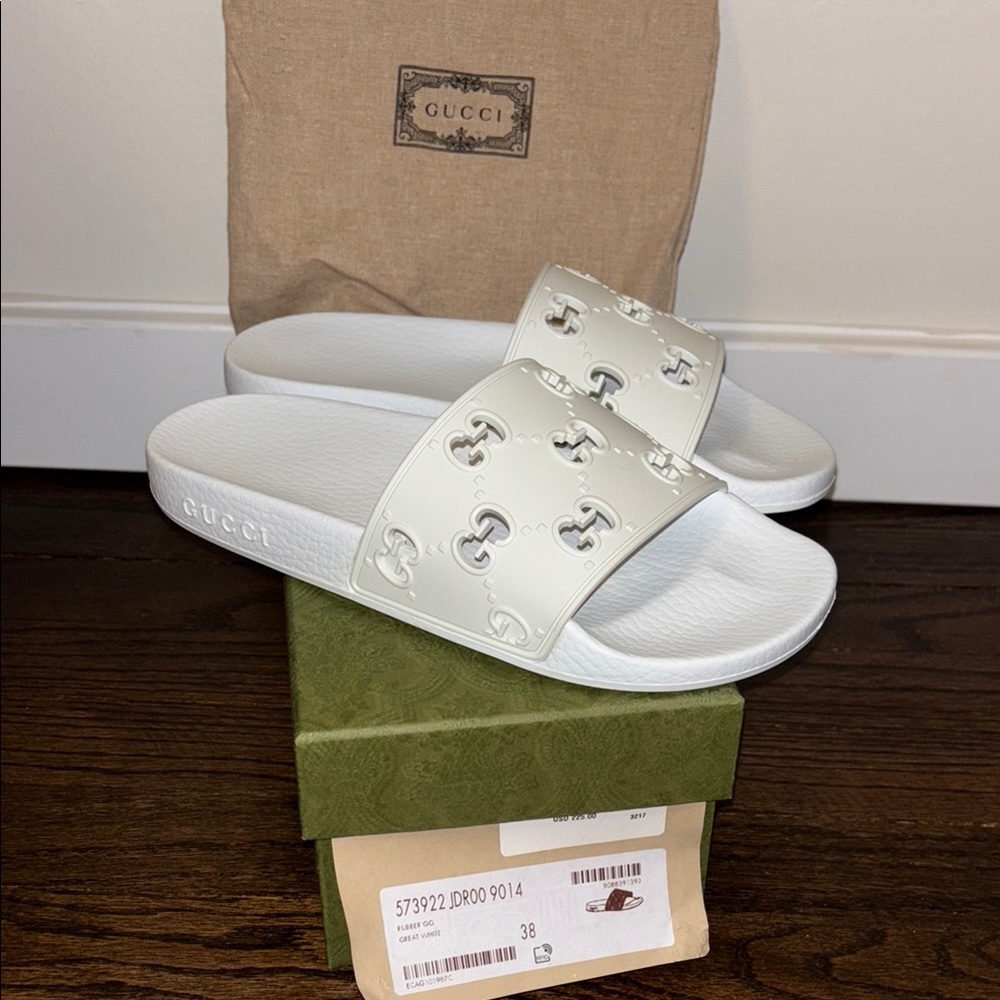 Gucci White Slide Sandals